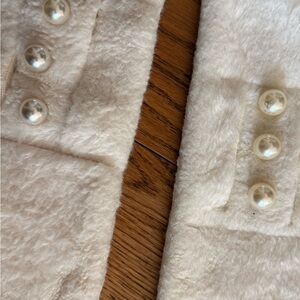 Cream Faux Fur Coat with Pearl Buttons